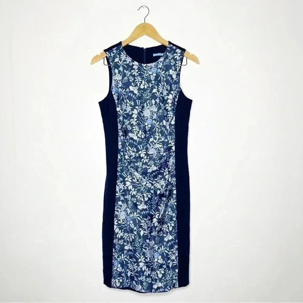 J. McLaughlin Small Sleeveless Navy Marissa Dress Amelia Blue Floral Size Small